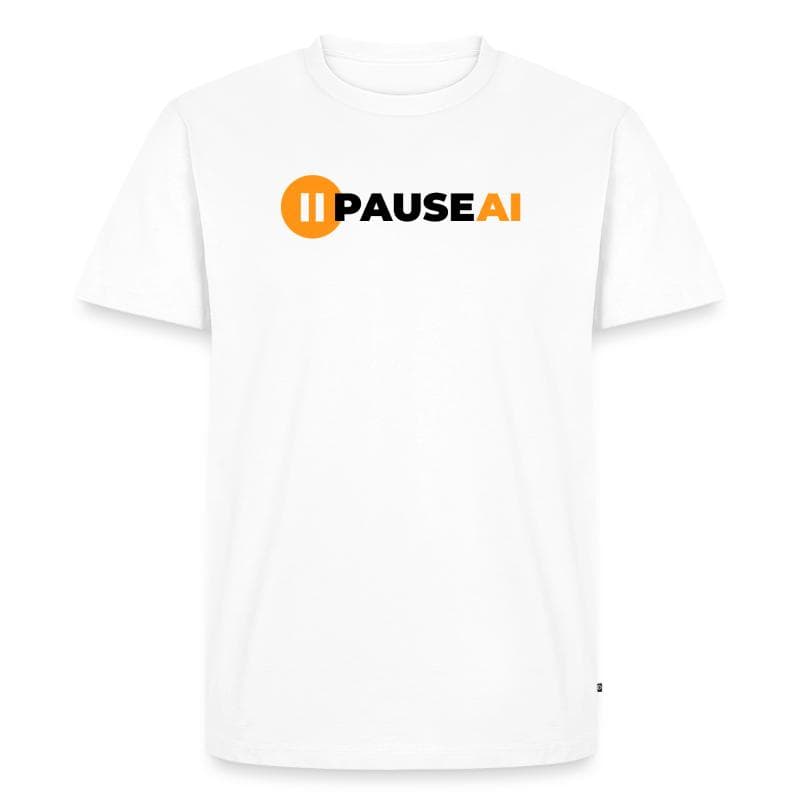 PauseAI International wordmark white shirt